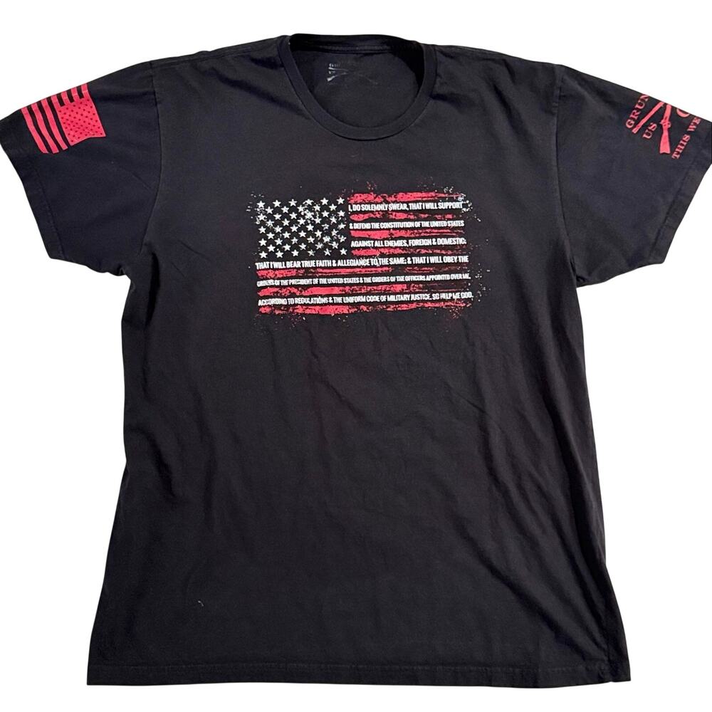 Grunt Style βThe Oathβ Black T-Shirt Distressed Flag Military Oath Menβs Large